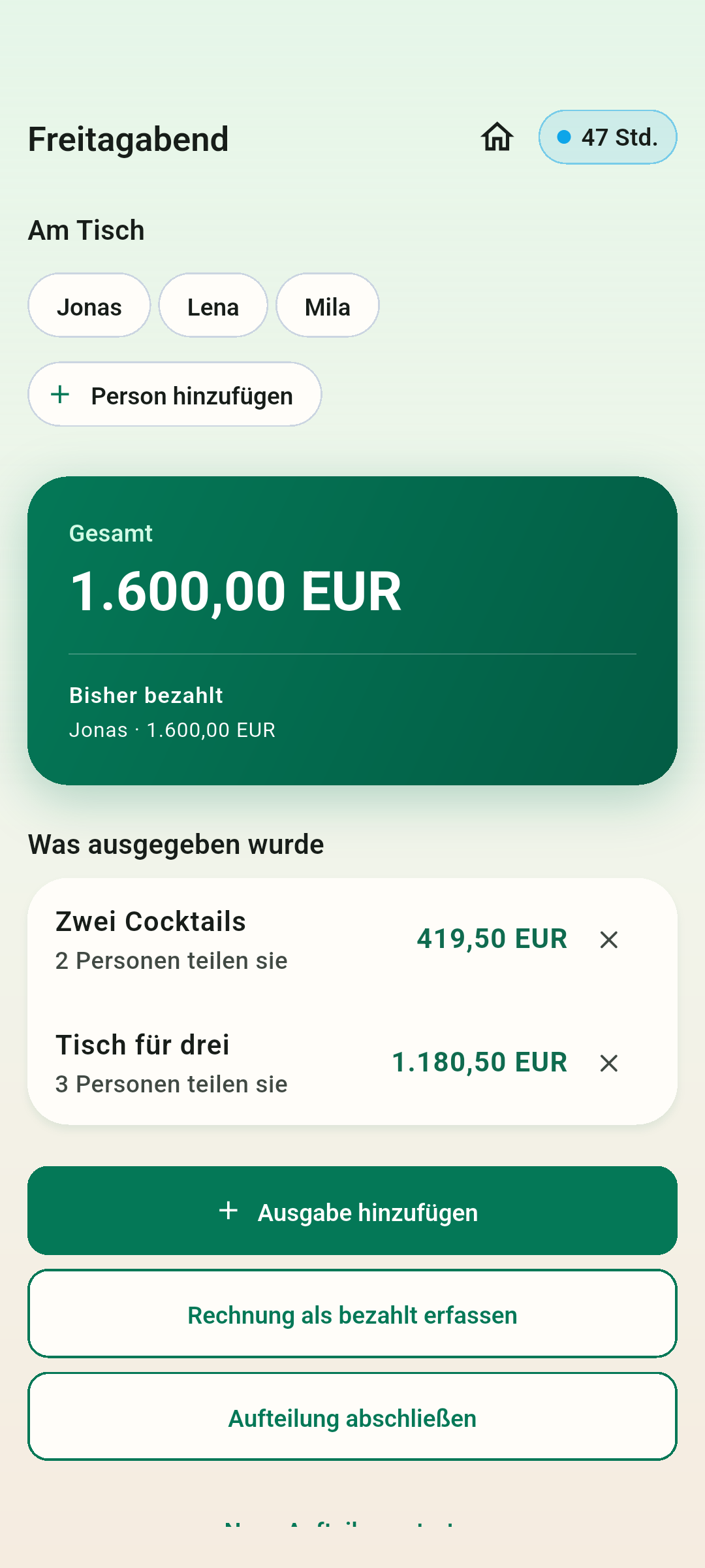 Eine Rechnung am Tisch