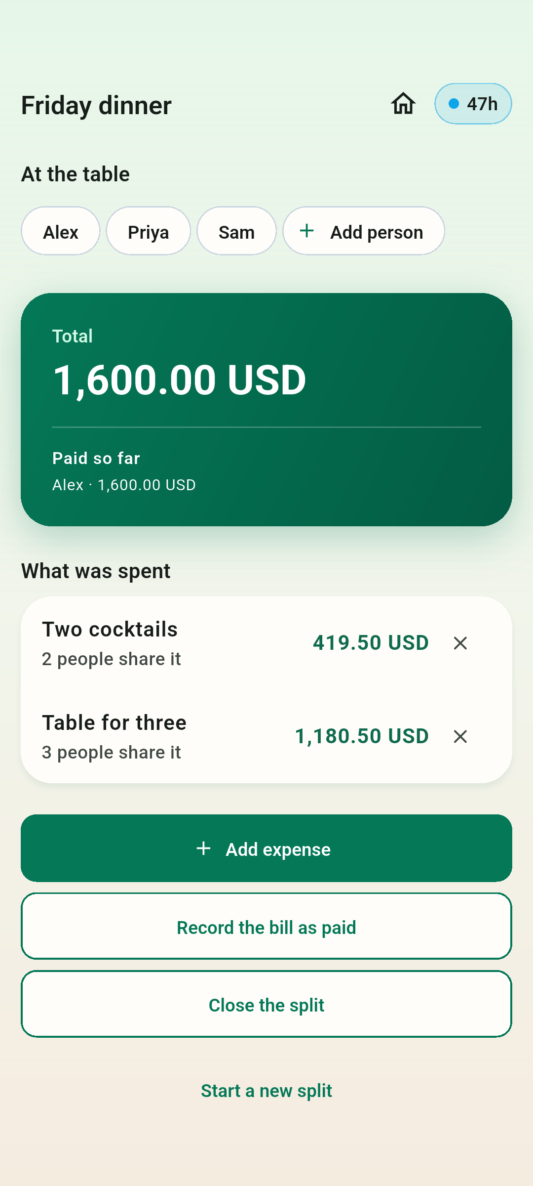 One bill at the table