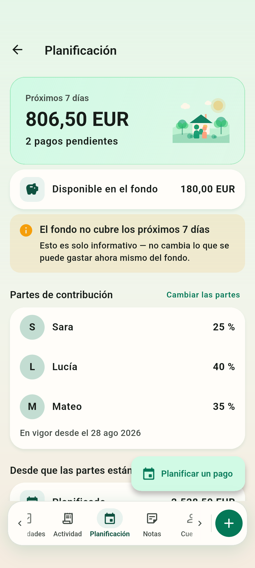 Lo que viene — Los próximos siete días, si el bote llega, y la cuota de aportación de cada uno.